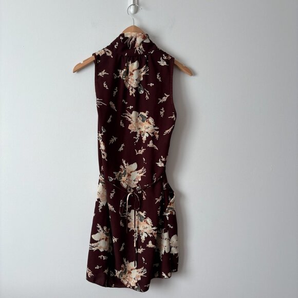 Aritzia Wilfred Sabine Dress Tie Belt Burgundy Wine Floral Size XS - Picture 4 of 5